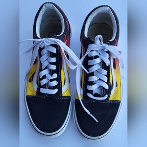 Vans Old Skool Flames 500714 Blk Red White Sneakers Men 5.5 Women 7
